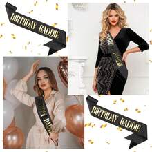 BIRTHDAY BADDIE Birthday Sash, Black Glitter Birthday Sash With Gold Foil Funny Birthday Sash, Party Supplies Decoration - Multicolor - View 6