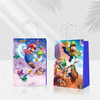 Super Mario Themed Birthday Party Gift Bags, Cartoon Super Mario Kraft Paper Bags With Handles, Small Gift Bags, Cartoon Themed Birthday Party Decorations