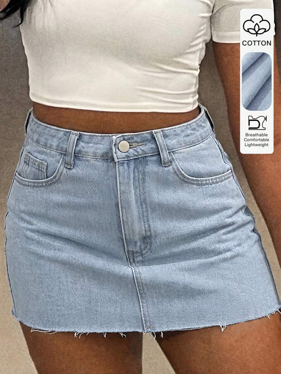 Minifalda vaquera lavada casual nueva de primavera/verano estilo europeo y americano Y2K para mujeres - Lavado ligero - Ver 1