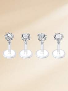 CIZME 16G 4 chiếc khuyên tai Tragus, khuyên môi, khuyên Labret đính đá, khuyên sụn tai, khuyên xoắn ốc, thanh trong suốt dẻo, khuyên giữ lỗ xỏ Medusa 6mm 8mm 10mm dành cho nữ và nam - Trong sáng - Xem 5