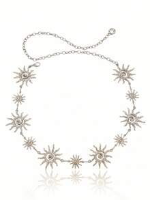 1pc Vintage Smiling Face & Sun Patchwork Gold Waist Chain, Women's Fashion Summer Body Jewelry Accessory, Suitable For Street, Party, Beach, And Daily Wear - Silver - View 4