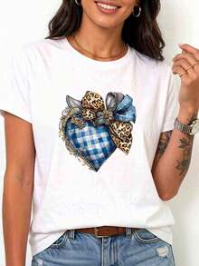 Women's White Short-Sleeved T-Shirt With A Preppy Retro Plaid Bow - Style Compatible With A Round Neck Blouse, Suitable For Casual Summer Outfits, Machine Washable, Not A Shirt For Layering Or Casual Wear - 白色的 - 查看 6