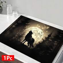 1pc Wolf Pattern Printed Absorbent Dish Drying Mat, Dish Drying Mat, Espresso Machine Countertop Absorbent Mat, Sink Drain Mat, Soft Faucet Absorbent Mat, Sink Cup Mat, Kitchen Supplies, Bathroom Supplies - Multicolor - View 13