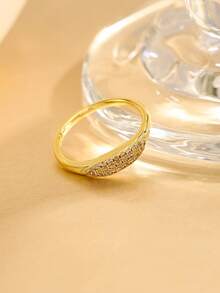1pc Elegant Versatile 18K Gold Plated Round Cubic Zirconia Hexagon Copper Ring, Suitable For Daily Wear, Dating, And Gift Giving - Gold - View 6