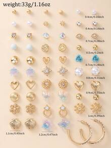 30 Pairs Assorted Earrings Set, Featuring Floral, Snowflake, Shell, Heart, Geometric Shapes, Suitable For Daily, Casual, Travel, Date Wear, Elegant Earring Jewelry Gift Set - Multicolor - View 6