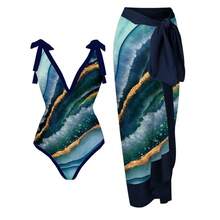 Women's One-Piece Swimsuit, Sexy Bikini With Long Lace-Up Skirt, Three-Piece Set. - 水墨系列 - 查看 12
