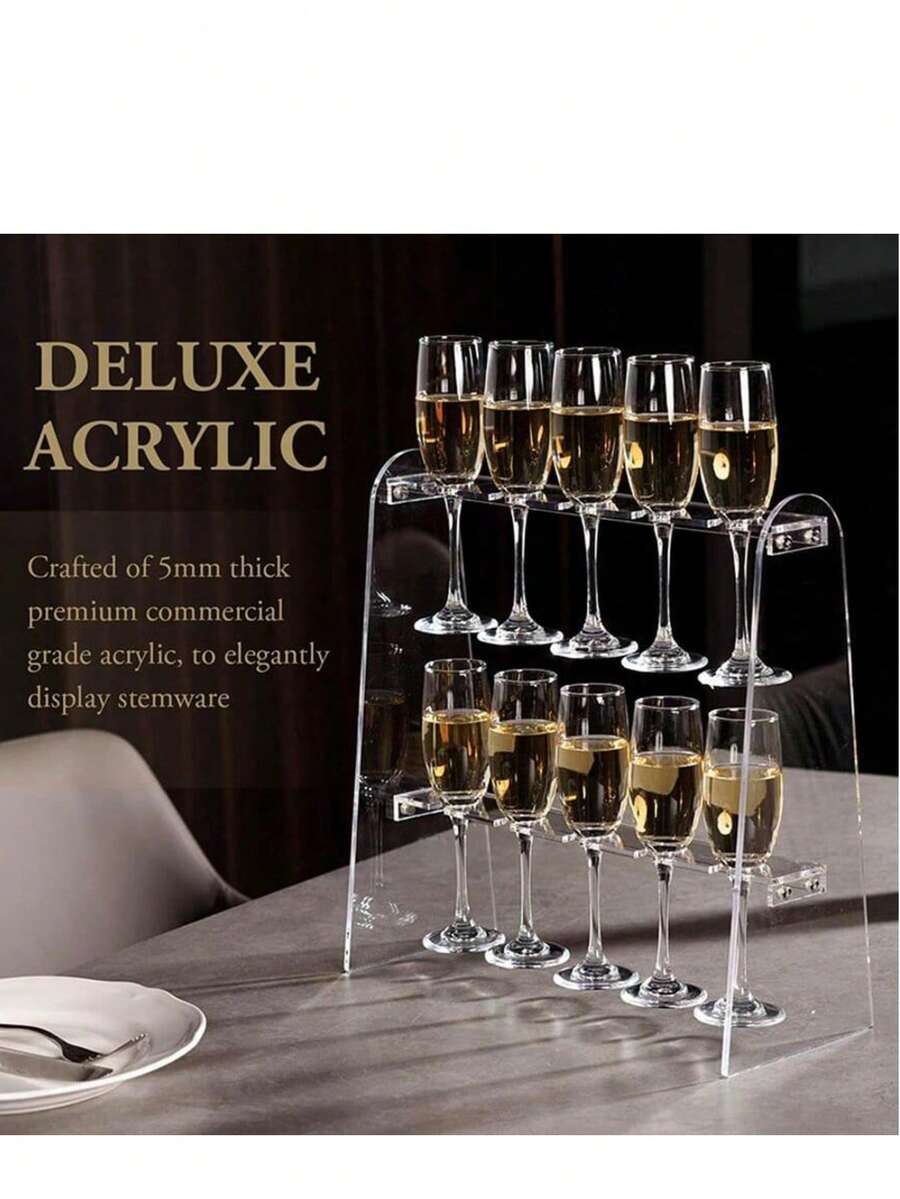 Giá trưng bày tháp rượu sâm panh hình chữ nhật trong suốt bằng acrylic, giá đỡ 3 tầng dạng khe nổi với 32 khe cắm, thích hợp cho các bữa tiệc, đám cưới, trường học và các lễ kỷ niệm. - trong suốt - Xem 1