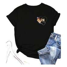 Camiseta de Enfermera para Mujer, Camiseta RN: Camiseta de Enfermera Registrada, Camiseta 'Nurse Life', Blusa para la Semana de la Enfermera, Regalo para la Escuela de Enfermería, Camisetas Gráficas para Mujer, Playeras de Mujer - Negro - Ver 1