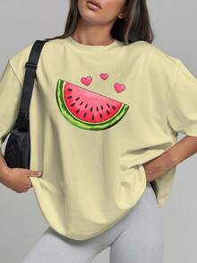 Tallas Grandes, Camisetas Estampadas de Sandía para Mujer de Tallas Grandes, Tops Casuales de Manga Corta con Cuello Redondo para Primavera y Verano, Ropa de Tallas Grandes para Mujer, Ropa de Moda - Albaricoque - Ver 8