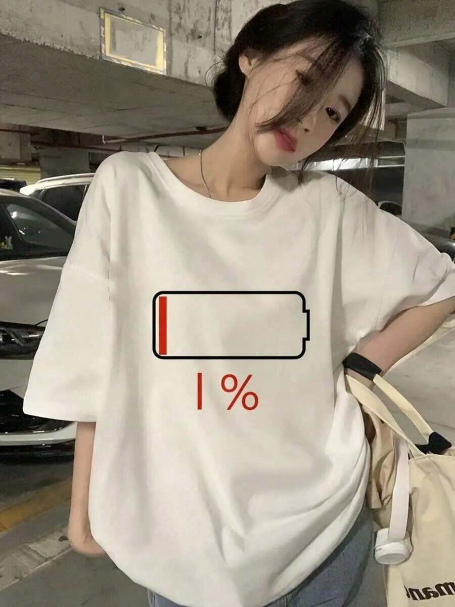 Camiseta de verano multicolor, sólida, suave, cómoda y transpirable, una camiseta reciente y popular de gran , que absorbe la humedad y el sudor, con un estampado de ícono de batería baja, adecuada para deportes, viajes y uso en fines de semana, la mejor opción de regalo. Transpirable y cómoda. - Blanco - Ver 1
