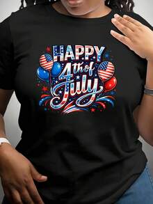 Camiseta de manga corta para el Día de la Independencia, camiseta conmemorativa con la bandera nacional, estilo de cuello redondo para mujer, tela cómoda y suave, adecuada para el Día de la Independencia, el Cuarto de Julio, el Día de los Héroes, el Día de los Presidentes, celebraciones infantiles, ropa fresca de verano para mujer. - Negro - Ver 6