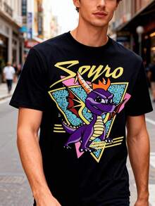 Camiseta de juego retro nostálgica, con el tema del dragón Spyro.-Camiseta negra con estampado de dragón morado, corte holgado, ropa casual para parejas, una opción para los entusiastas de los videojuegos de los 90.ParaFiesta&DiarioDesgaste, PerfectoParaVacaciones&Tiempo de juego, genialParaFiesta&FamiliaVacaciones, EscuelaWearStreetEstilo, a la modaModa, TendenciaClimaRopa de veranoInformalWearStreetEstilo, a la modaModa, TendenciaClimaRopa de veranoInformalRopa - Negro - Ver 7