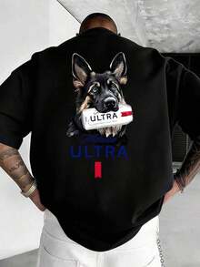 GiftM-I-C-H-E-L-O-B U-L-T-R-A Men's Funny Beer Themed T-Shirt, German Shepherd Holding A Beer Can Print, Double-Sided Print, High-Quality 100% Cotton Short Sleeve T-Shirt, Crew Neck, Soft And Breathable, Unisex Loose Fit Casual Summer T-Shirt, Suitable For Daily Leisure, Y2K Urban Style, A Must-Have T-Shirt For Beer And Pet Lovers, The Perfect Gift For Your Boyfriend, Gifts For Men, Men's Clothing. - Black - View 4