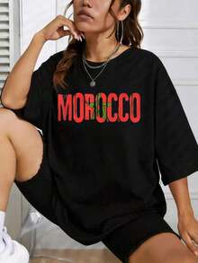 Camisetas de Mujer Estilo Urbano MOBOCCO con Estampado Gráfico, Camiseta de Algodón de Manga Corta de Talla Grande para Mujer, Casual de Verano para Uso Diario - Negro - Ver 6