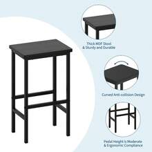 3-teiliges Esszimmer Set – Industrieller Bartisch mit 2 Hockern & Ablagefächern, platzsparend, Metall & Holz, ideal für kleine Küchen, Apartments oder Esszimmer, rustikales Braun - Schwarz - Übersicht 3