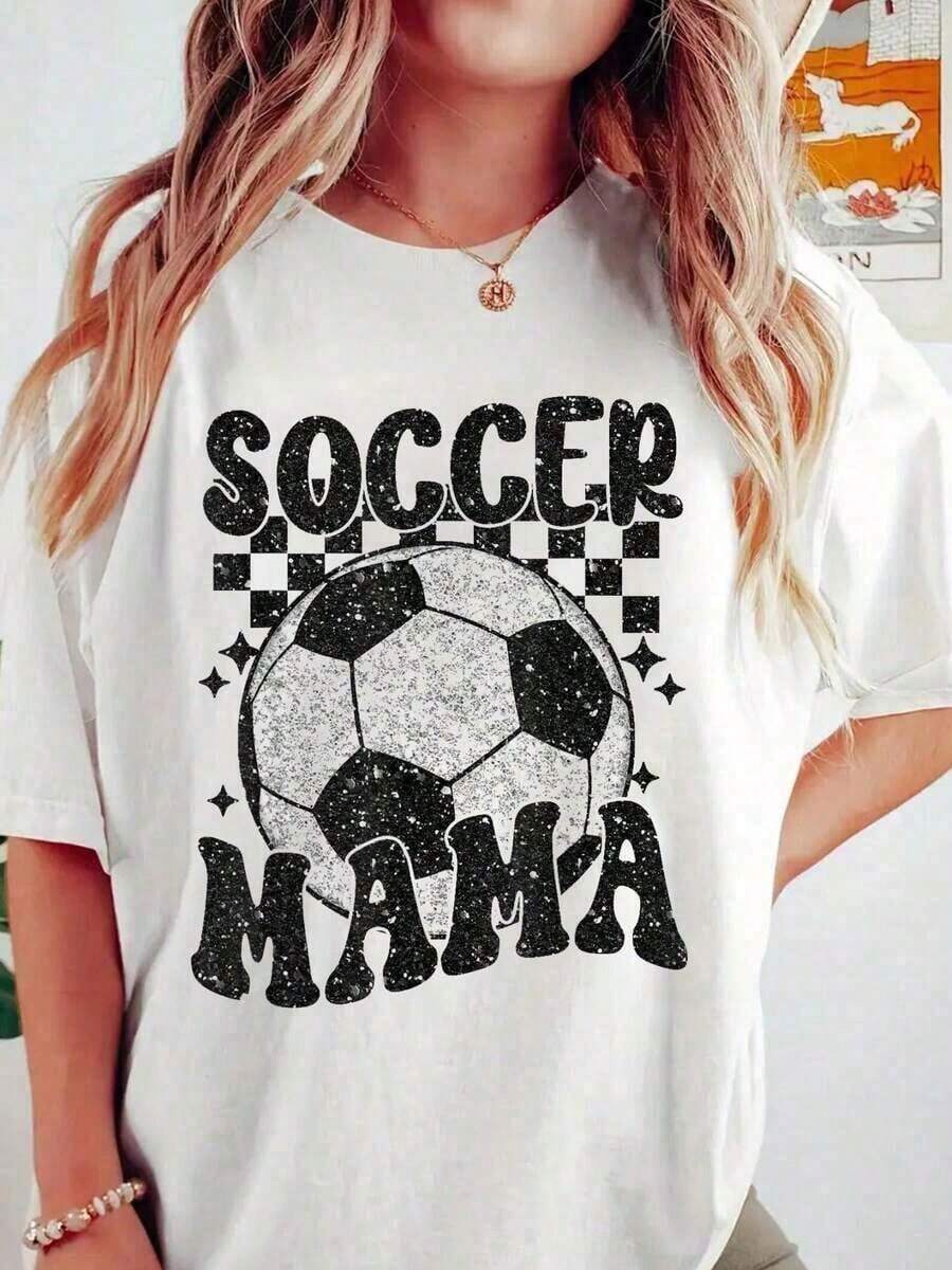 1 pieza Camiseta Retro Soccer Mama a Cuadros para la Temporada de Fútbol, 180g - Blanco - Ver 1