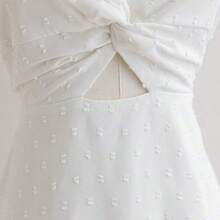 Women's Vacation Style Camisole Mini Dress, With Bowknot Back Straps, Twist Front, White Summer Casual - Blanco - Ver 7