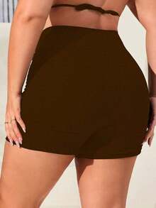 Braga de bikini de talla grande unicolor para el verano, shorts sin costuras que levantan el trasero - Marrón - Ver 2