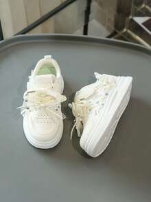 Girls' Summer Breathable Mesh Princess Shoes, Rhinestone Bow Soft Bottom Non-Slip Children's Casual Sneakers, Student Versatile Sports Shoes - White - View 6
