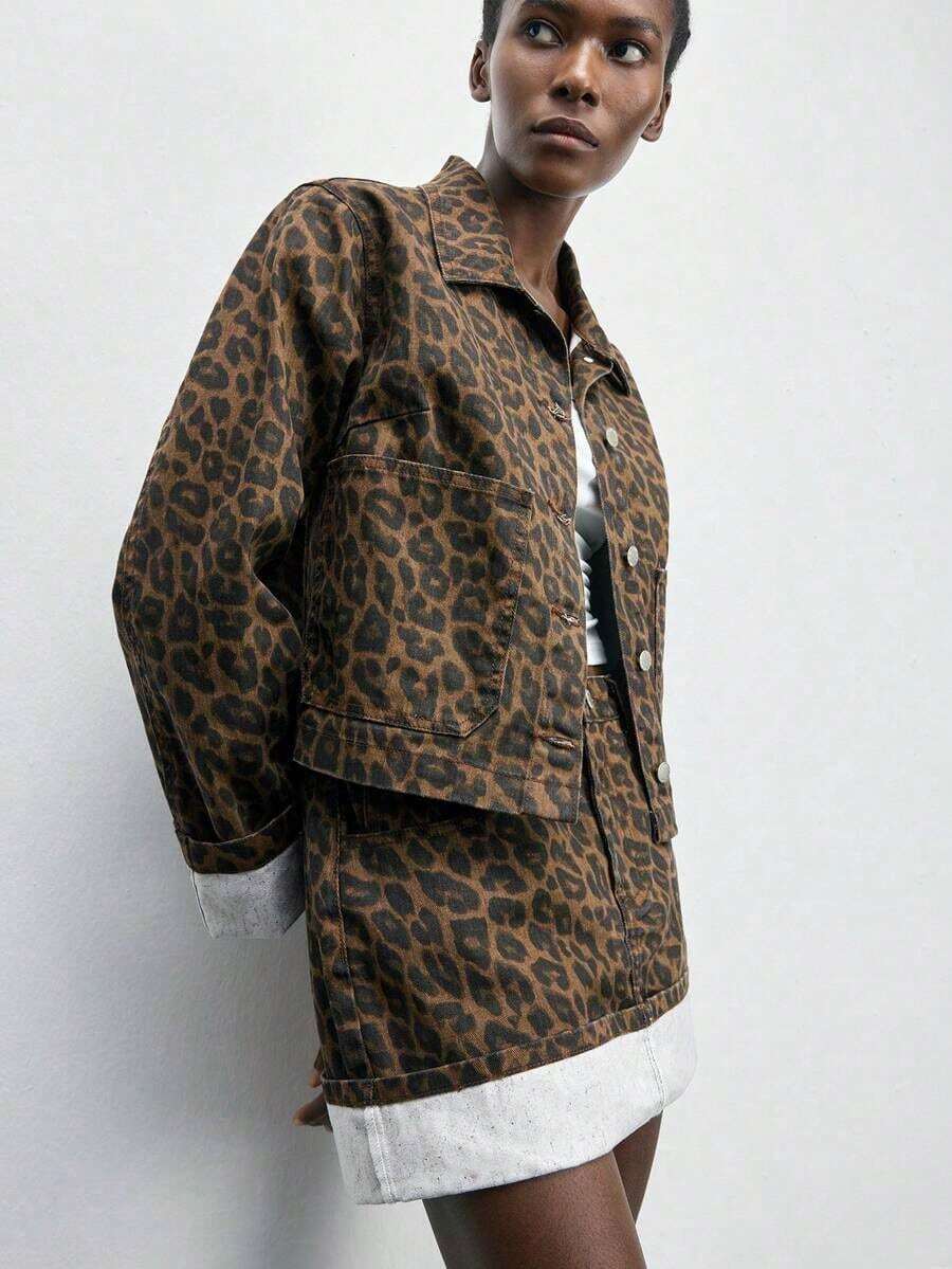 Conjunto de mujer de mezclilla azul oscuro con chaqueta de mezclilla de manga larga y falda con dobladillo plegado, nuevo estilo coreano casual de oficina para otoño e invierno, estilo Ins, abrigo de otoño de 2 piezas, conjunto de mezclilla para muj - Multicolor - Ver 1