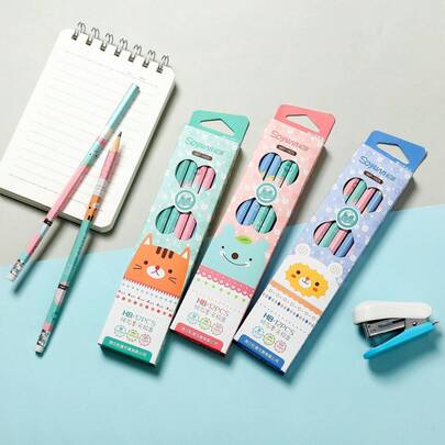 Bộ 3/12/24 bút chì gỗ HB màu pastel có tẩy ở đầu, lõi than chì mịn, hình động vật hoạt hình, thích hợp để viết, vẽ, phác thảo, ghi chú, viết nhật ký, lập kế hoạch, làm sổ lưu niệm, vẽ kỹ thuật, văn phòng phẩm, đồ dùng văn phòng phẩm, quà tặng thẩm mỹ cho gia đình và không gian làm việc, các dự án sáng tạo.