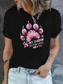 Comfortable Women's T-Shirt, Size S, With A Claw Print. A Very Distinctive Printed T-Shirt / Unisex Style / Suitable For Both Men And Women / Wrinkle-Resistant / Breathable - 黑色 - 查看 12