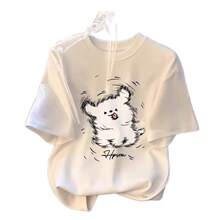 Camiseta con estampado de camisa casual para mujer, manga corta y cuello redondo, moda urbana local de primavera/verano camiseta unisex. L0WR - blanco puro - Ver 6