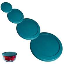 Klareware 1 Cup 2 Cup 4 cup 7 Cup Round Plastic Food Storage Replacement Lids Covers for Klareware Anchor Hocking and Pyrex Glass Bowls Container not Included (Turquoise ) - Turquesa - Ver 2