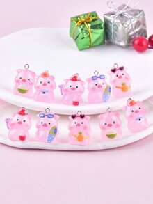 10pcs Summer Glow-In-The-Dark Pineapple Pig 3D Cartoon Resin Pendant Charms For Women Earrings Necklace DIY Jewelry Accessories - Multicolor - View 2