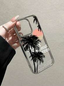 1 pieza Funda de teléfono con diseño de árbol de palma del atardecer compatible con iPhone 17 Pro Max, 17 Nuevo modelo, 16 Pro, diseño único minimalista, color transparente plateado, se ajusta a 12, 11, 15 Plus - Multicolor - View 4