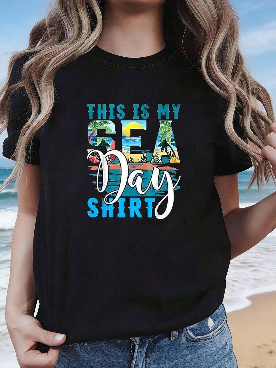 Camiseta Femenina Manga Corta Estilo Clásico Ligera Fresca Versátil Verano eñora Manga Corta Diseño Elegante Casual Ligera Uso Diario Verano - Negro - Ver 1