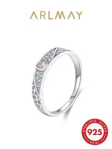 1 chiếc nhẫn hình trái tim bằng bạc sterling 925 màu sâm panh, đính đá Cubic Zirconia, thích hợp để đeo hàng ngày hoặc làm quà tặng. - Bạc - Xem 2
