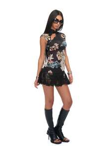 Cheongsam Style Dress With Koi Print, Modern Chinese Design, Lace Hem, Fitted Cut - Black - View 2
