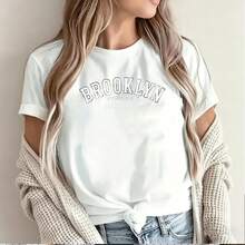 Brooklyn Forever Est 1889 Vintage Style Women's Short Sleeve T-Shirt Design Graphic Print Retro Urban Fashion Apparel For Casual Wear Young Adult Clothing Streetwear  Outfit Choice For Mexico Market - 白色的 - 查看 2