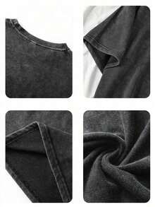 Camiseta de manga corta con estampado de gato interesante, top de diseño exclusivo y lindo, camiseta para mujer de talla grande, camiseta de algodón lavado, ropa casual de talla grande para mujer, tela con estampado de copos de nieve, top casual de cuello redondo cómodo de talla grande, camiseta vintage desgastada, ropa de mujer de talla grande, ropa de primavera/verano - Negro 4 - Ver 5