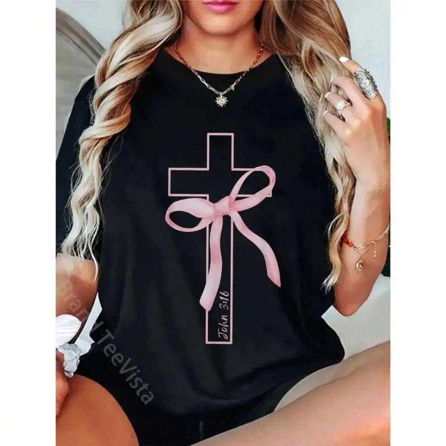 Camiseta 100% Algodón Coquette Christian con Lazo Rosa y Cruz, Versículo Bíblico Juan 3:16, Camiseta Unisex de Cuello Redondo para Hombres y Mujeres, Estilo Grunge, Álbum Gráfico 67, Divertida, Rifle, Casual, Manga Corta, Vintage, Camiseta 'In Utero', Calavera, Clásica para Hombres, Estampado de Doble Cara, Anime, Necesito Cigarrillo - Negro - Ver 1