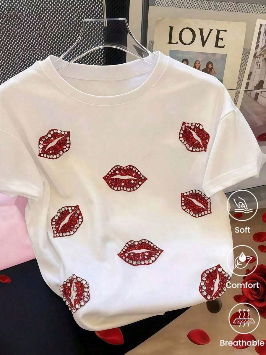 Camiseta de manga corta de moda para primavera y verano de 2026, hecha en México, 180 gramos. Estampado de dibujos animados, modelo de pareja, apta para uso interior o exterior. Cuello redondo, unisex, ideal para oficina y ocio. Paquete de una pieza. - Blanco - Ver 1