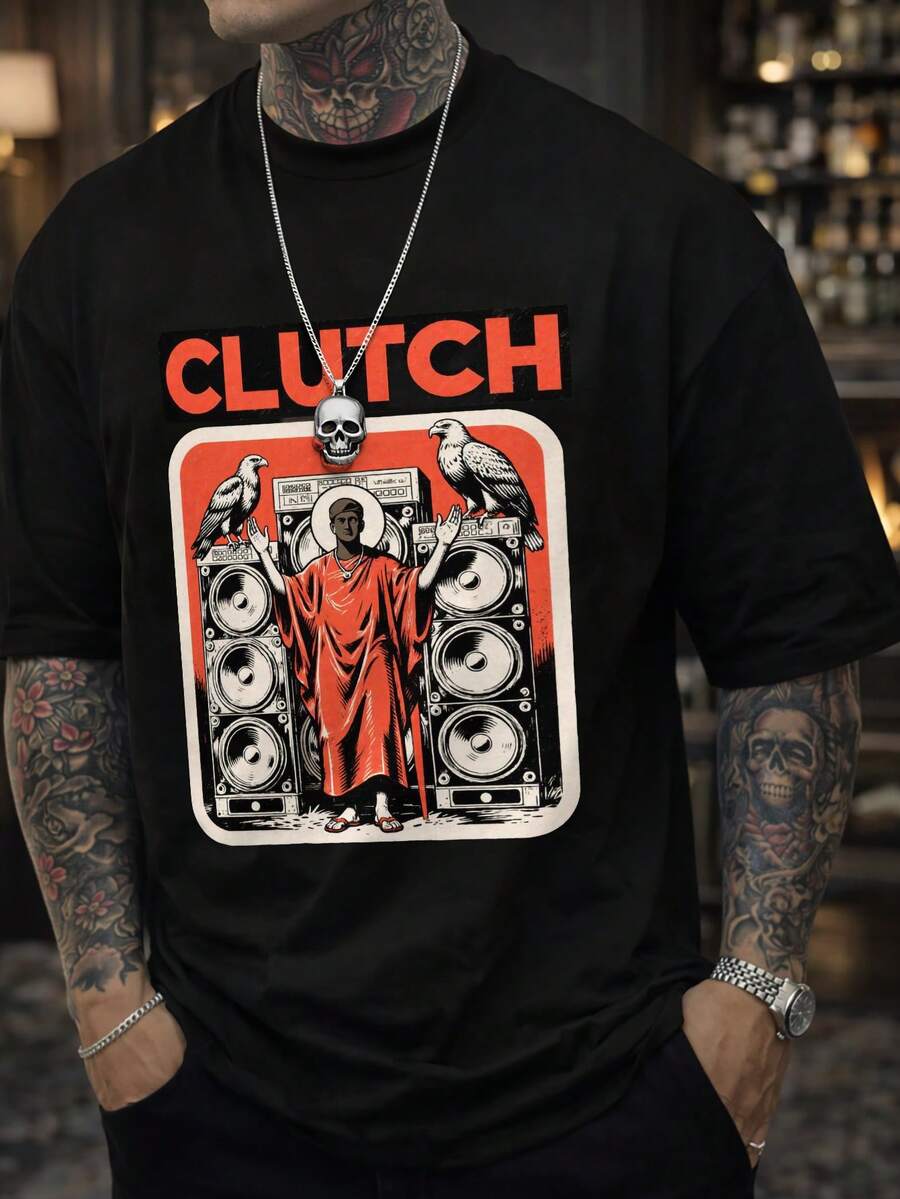 Unisex Short-Sleeved T-Shirt, CLUTCH T-Shirt For Men, Crew Neck T-Shirt, Casual Wear, Men's T-Shirts For All Seasons, , , Women, Romwe Men, Boho Chic, Gifts For Teachers, Women's T-Shirt, Curvy Sets For Men, Y2k. - 黑色 - 查看 1