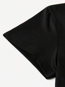 Camiseta casual esencial para mujer, top de manga corta, diseño exclusivo, corte holgado de verano, estampada, de algodón suave, para uso diario, verano. - Negro - Ver 5