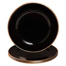 MAONAME Juego de 6 platos de carga s de 13 pulgadas, cargadores redondos con dorado, placas de carga decorativas de plástico para bodas, decoración de mesa - Borde dorado negro - Ver 1