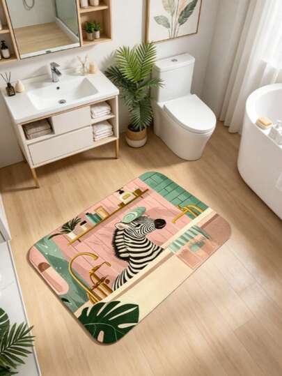 1pc Zebra In Bathtub Bathroom Mat, Bathroom Rug, Door Mat, Small Rug, Carpet, Floor Mat, Home Decor, Area Small Rug, Outdoor Mat, Home Decor, Area Rug, Bedroom Rug, Washable Carpet