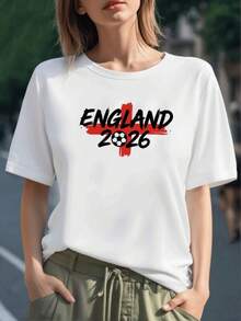 Cruz roja con balón de fútbol y texto England 2026 que simboliza la pasión y orgullo por el fútbol británico camiseta para mujer 100% algodón cómoda y moderna - Negro - Ver 6