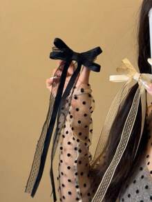 2pcs Women's Hair Accessories, Sweet Cute Girly Lace Bow Hair Clips, Delicate Fresh Lace Ribbon Bow Hairpins, Elegant Princess Hair Decor,Hair Barrettes,Hair Claws - Multicolor - View 3