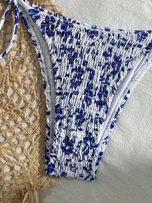 Swim Mod Conjunto de bikini sexy para mujer con estampado floral de verano, copa push-up y cuello halter con lazo - Azul 2 - Ver 5