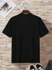 Camiseta de mujer con letras impresas y hombros caídos - Negro - Ver 2