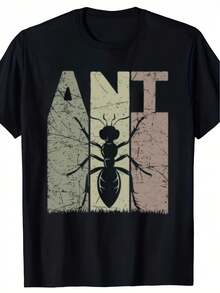 Camiseta vintage de entomología para hombre | Camiseta holgada de color negro con diseño retro de guardián de hormigas, con estampados de colonias de hormigas y letras relacionadas con hormigas, adecuada para entusiastas de los insectos y entomólogos, ropa casual, una camiseta holgada apta para todas las estaciones. - Negro - Ver 6