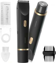 Body Trimmer For Men, Groin & Pubic Hair Trimmer, Dual-Head Electric Body Groomer For Chest, Legs, Underarms & Below-The-Waist Care, USB-C Rechargeable, Rinse-Clean, Gift For Him(Black Gold) - Black - View 1
