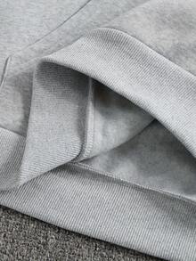 Men's 2-Piece Hooded Sweatshirt Set With Casual Letter Print Pocket And Fleece Lining - Black and Gray - View 5