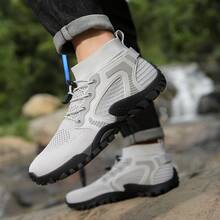 2025 Nuevas botas de senderismo para hombre de talla grande para exteriores, zapatos de trekking de caña alta con suela de goma para escalada para otoño/invierno - Gris - Ver 9