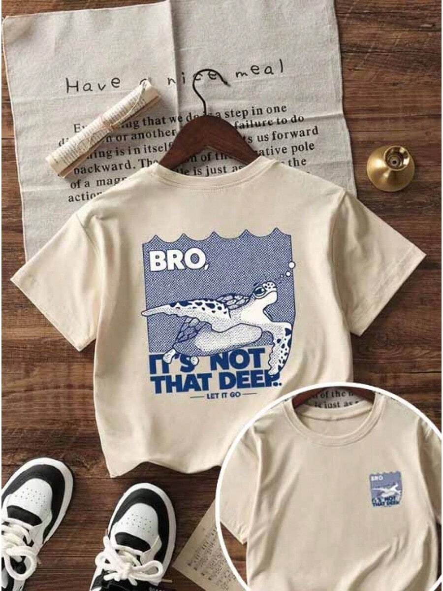 Women's Sets: Short-Sleeved T-Shirt With A Round Neck, Loose Fit, And Slogan Print. Casual Summer Style, Fashionable Everyday Wear And Vacation Wear, Suitable For Everyday And Festive Occasions. Women's T-Shirt Top. Women's T-Shirts - 杏色 - 查看 1